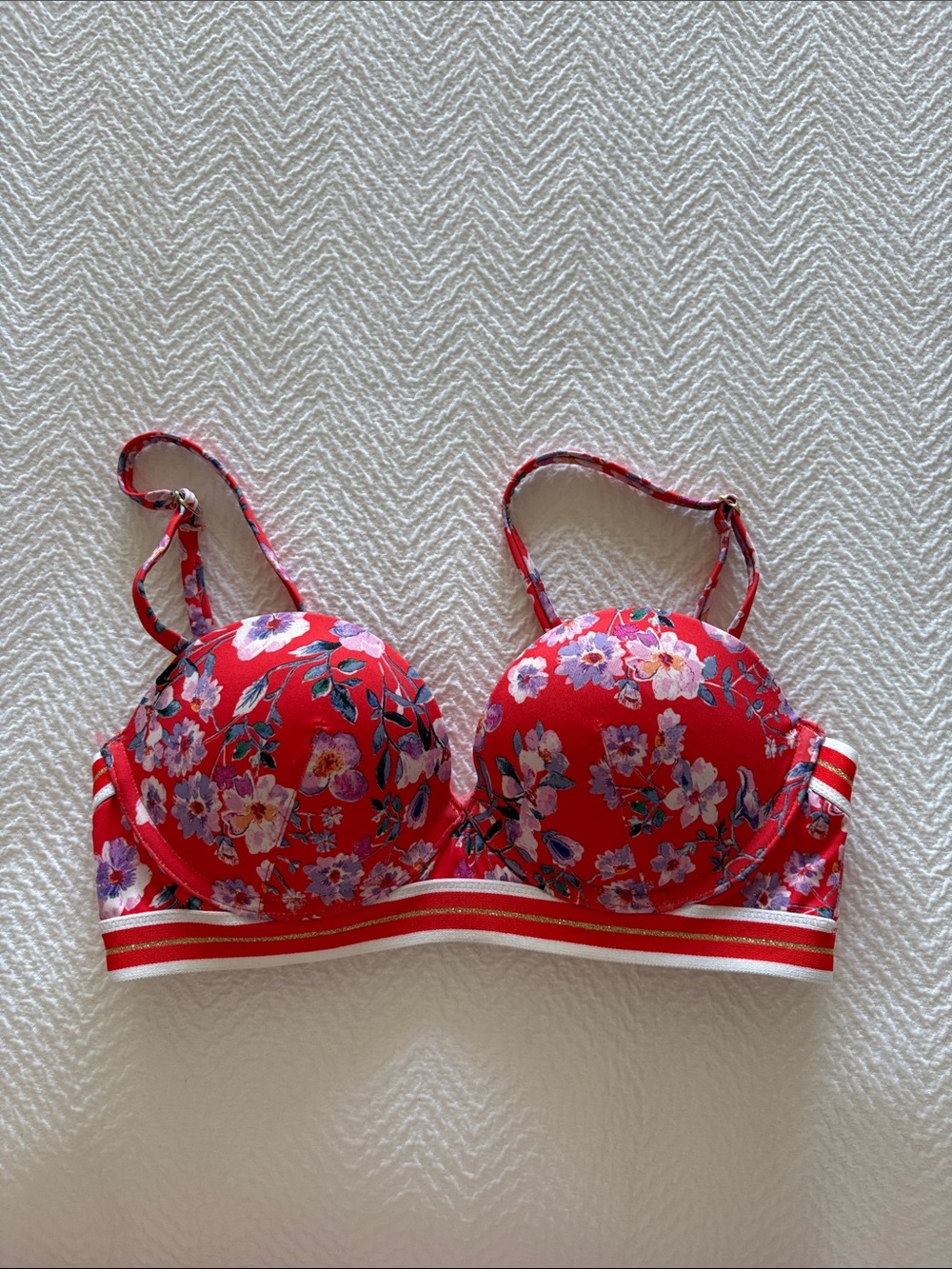 H&M Red Floral Padded Bra with Striped Underband NWT